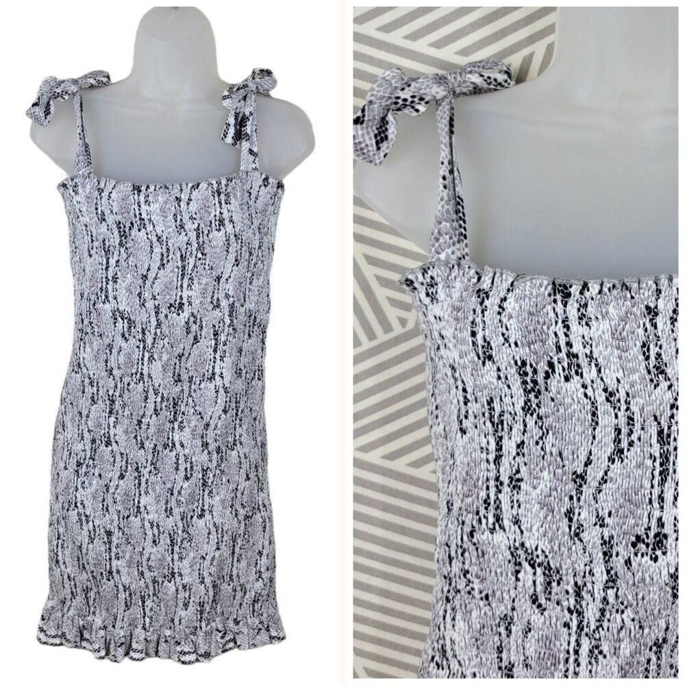 NEW Express Stretch Shirred Shirt Dress size Large Snake Print Mini sundress